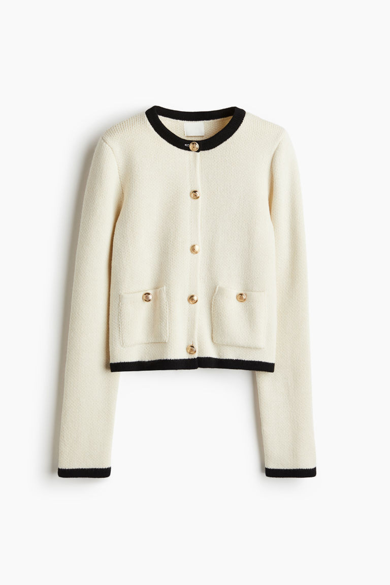 Pocket-Detail Cardigan - Cream/Black - Ladies | H&M US | H&M (US + CA)