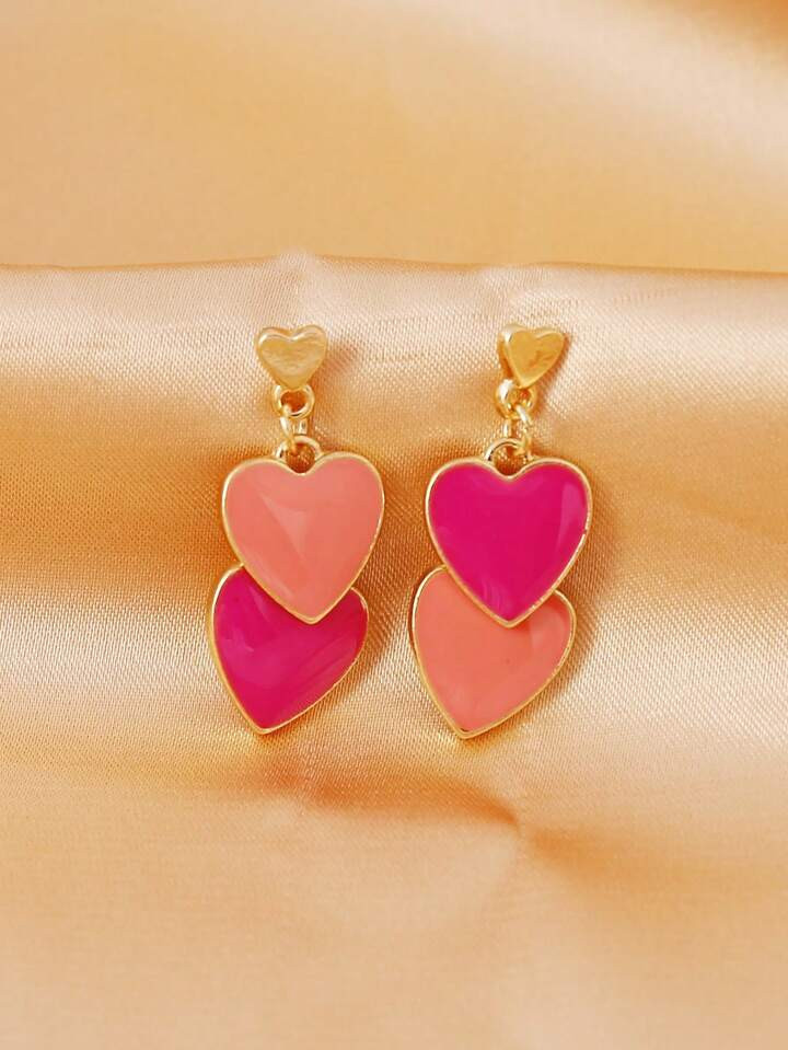 1 paar Europese en Amerikaanse mode eenvoudige legering dubbellaags hartvormige oliedruppel oorbe... | SHEIN