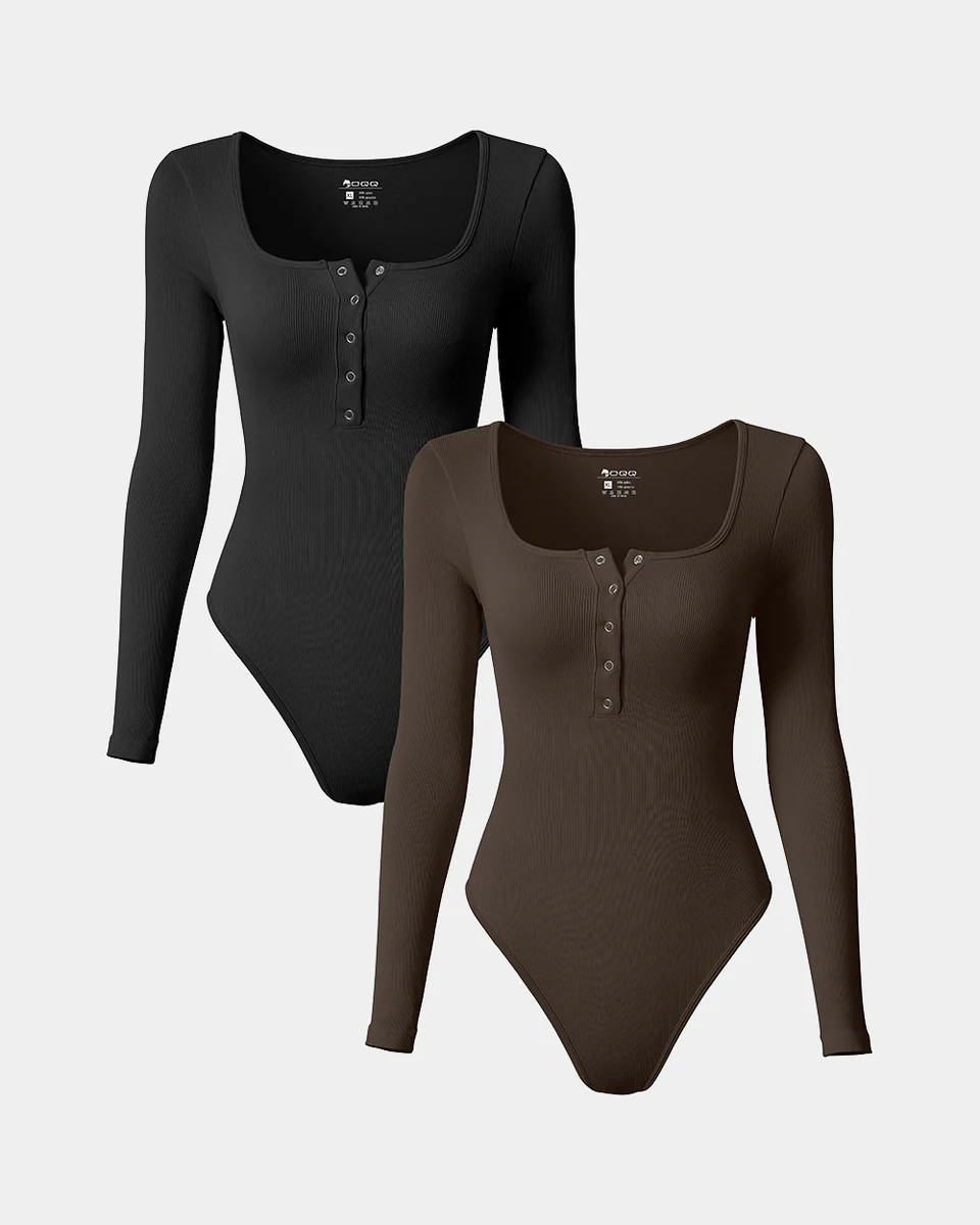 Long Sleeve Square Neck Bodysuits | Oqq