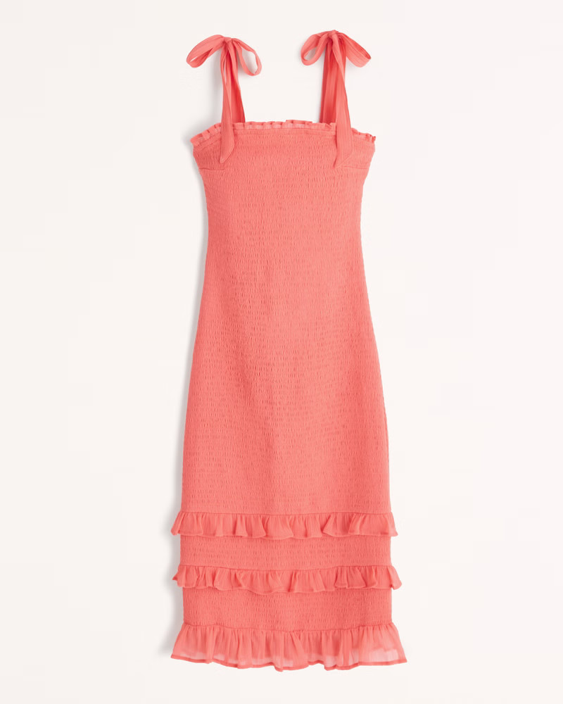 Tie-Strap Smocked Midi Dress | Abercrombie & Fitch (US)