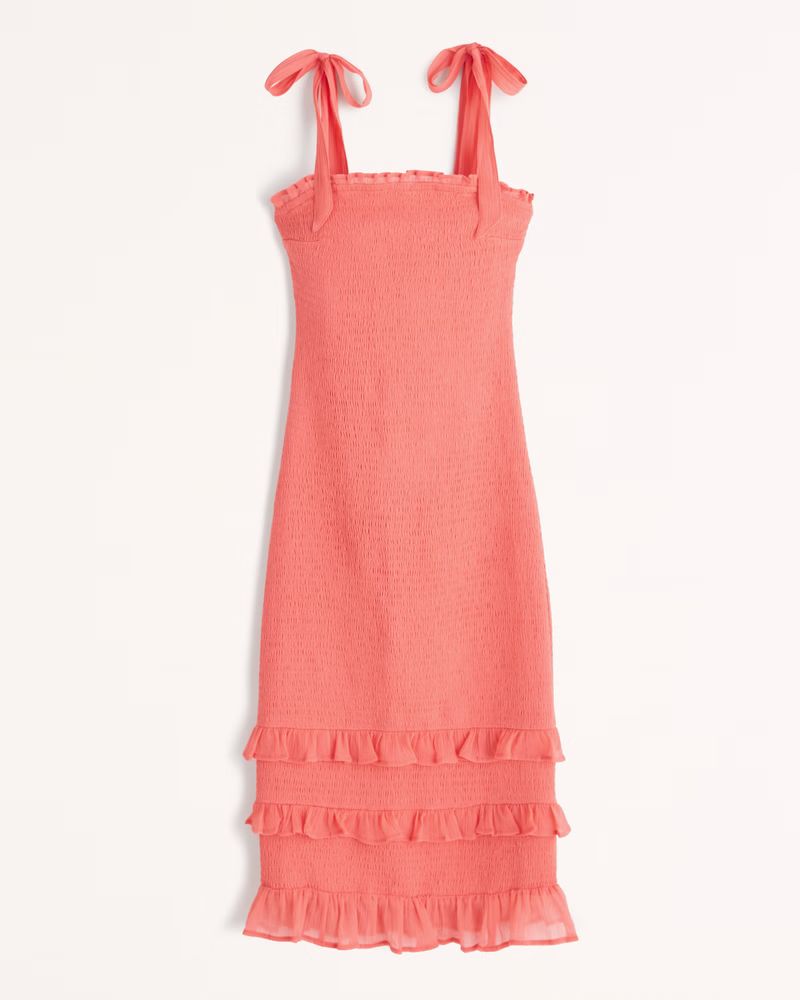 Tie-Strap Smocked Midi Dress | Abercrombie & Fitch (UK)