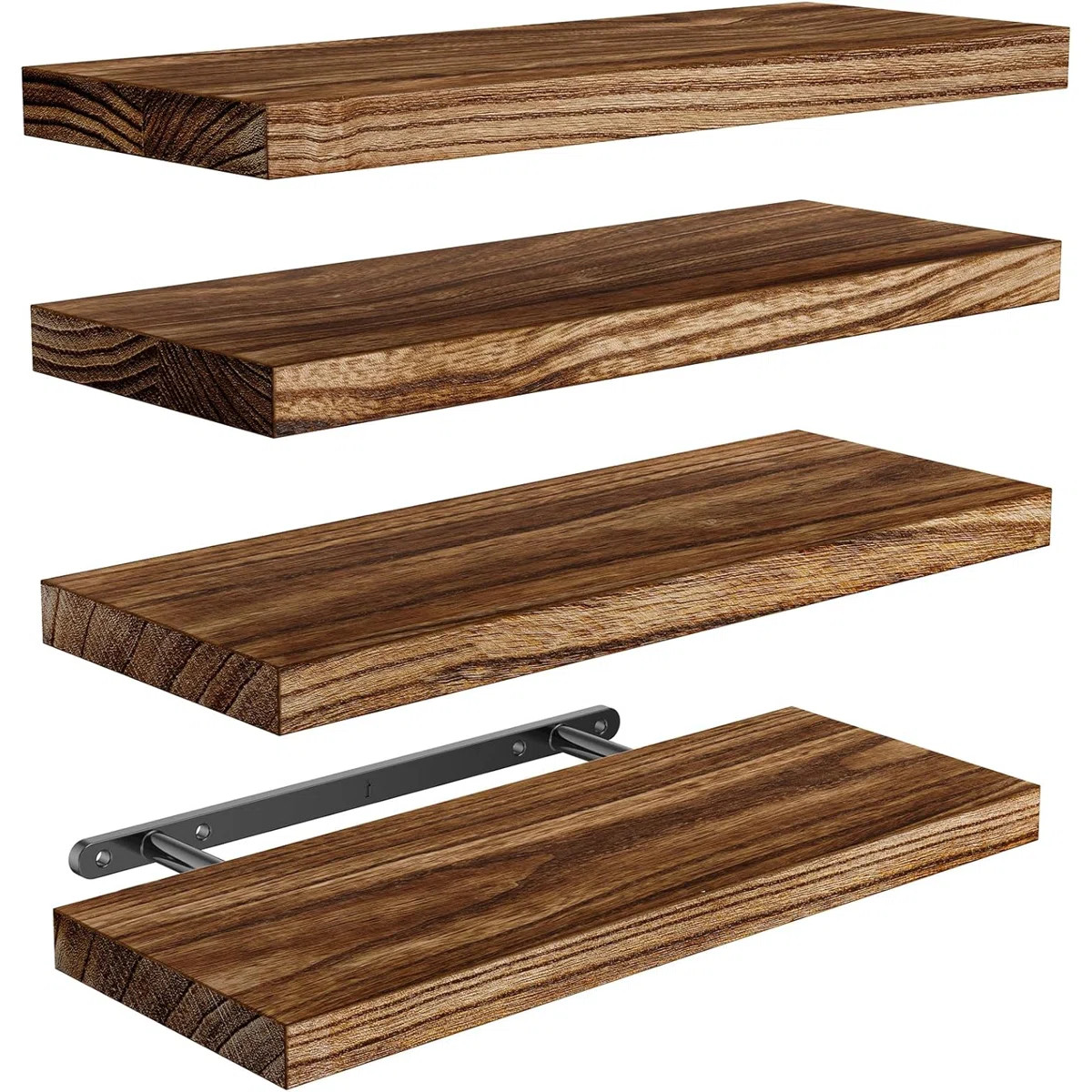 Floating Shelves Set Of 4, Wood Wall Shelves For Home Storage & Organization, Rustic Natural Wood... | Wayfair North America