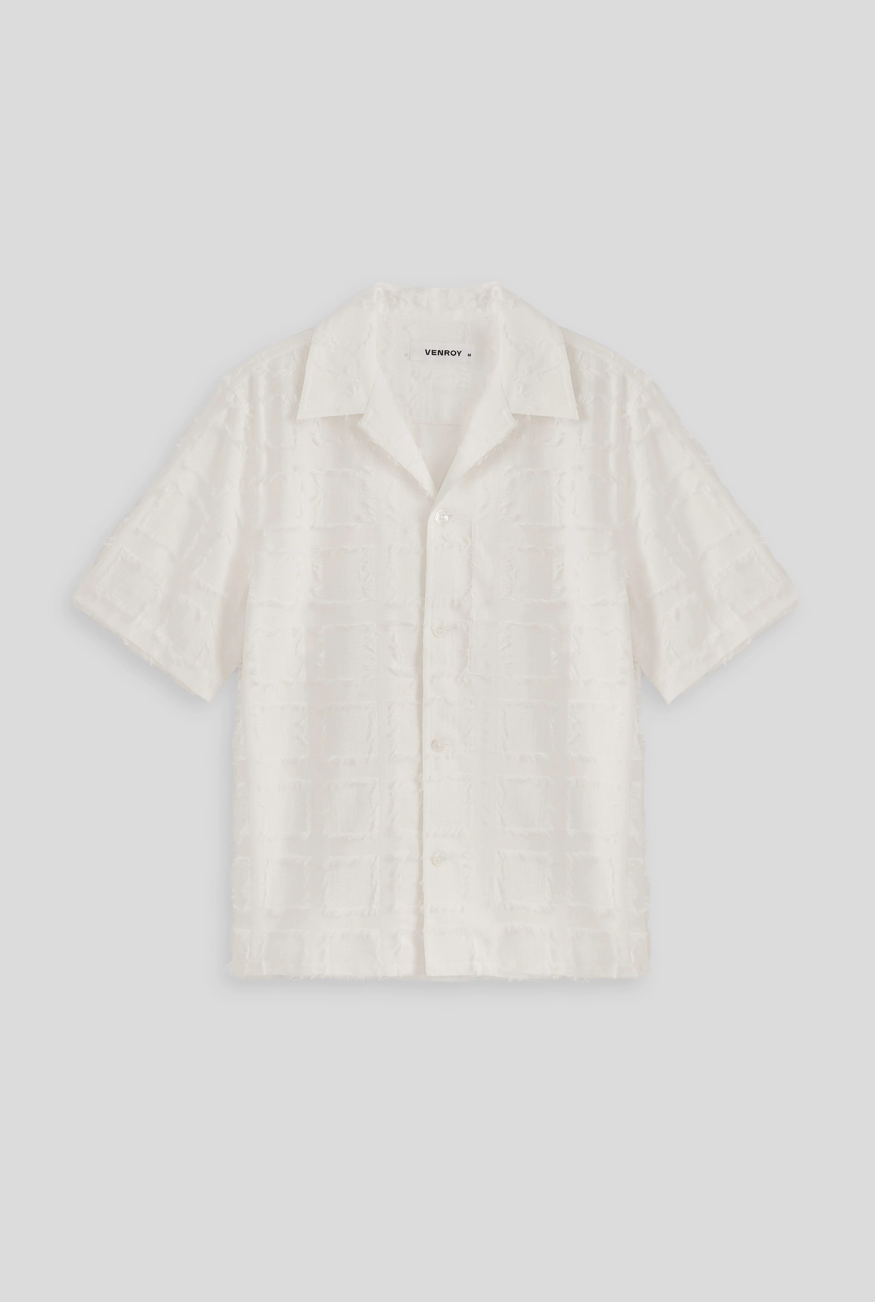 Venroy - Mens Frayed Check Boxy Camp Collar Shirt in Off White | Venroy AU