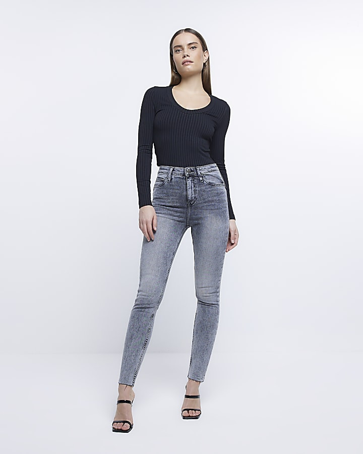 Grey high waisted bum sculpt skinny jeans | River Island (UK & IE)