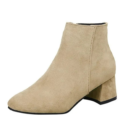 Larisalt Snow Boots For Women Women s Fashion Square Toe Short Boots Side Zipper Low Block Heel Ankl | Walmart (US)
