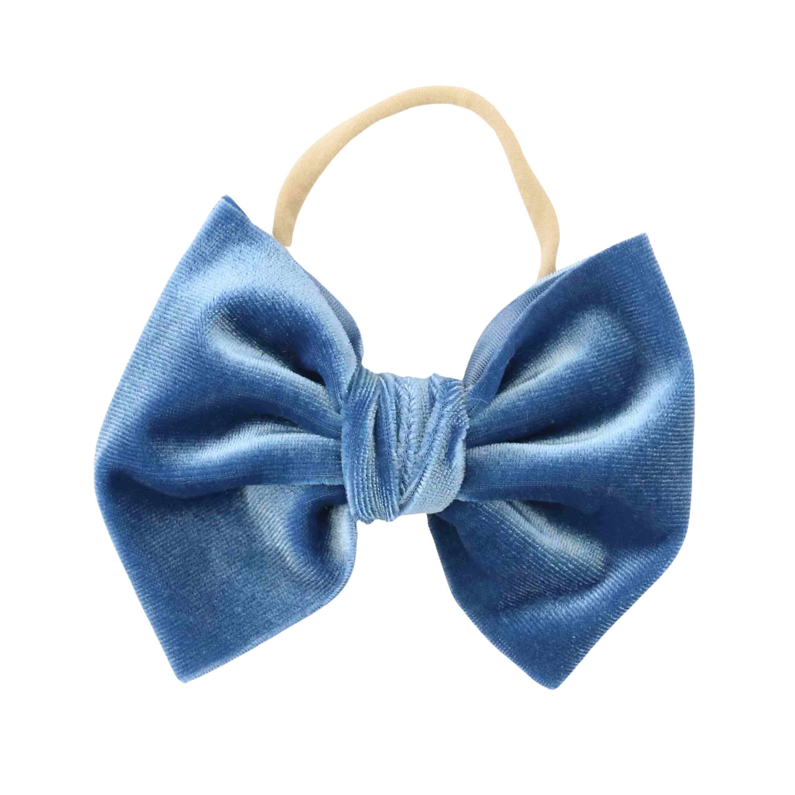 Velvet Bow Headband - Dusty Blue | Caden Lane