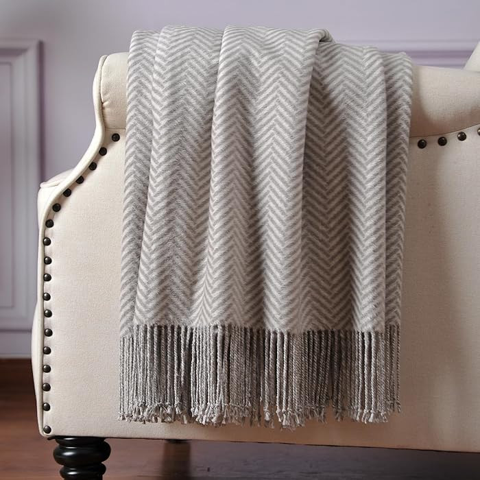 CUDDLE DREAMS Silk Throw Blanket with Hand-Knotted Fringe, Natural, Soft & Breathable (Herringbon... | Amazon (US)
