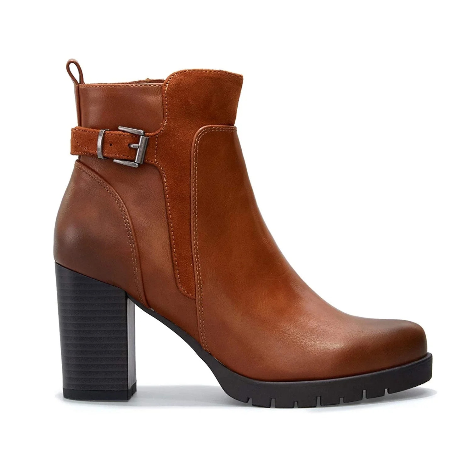 PENNYSUE Women's Ankle Boots Brown Chunky Heel Zipper Ankle Booties Size 6.5 | Walmart (US)