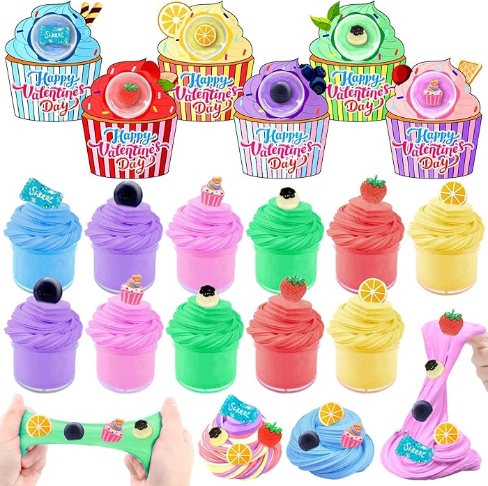 24 Pack Valentines Butter Slime Kit Stress Relief Toys Valentines Day Gifts for Kids with Cards S... | Amazon (US)