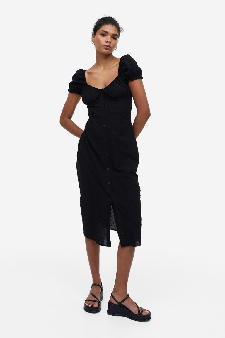 Textured-weave Puff-sleeved Dress | H&M (US + CA)