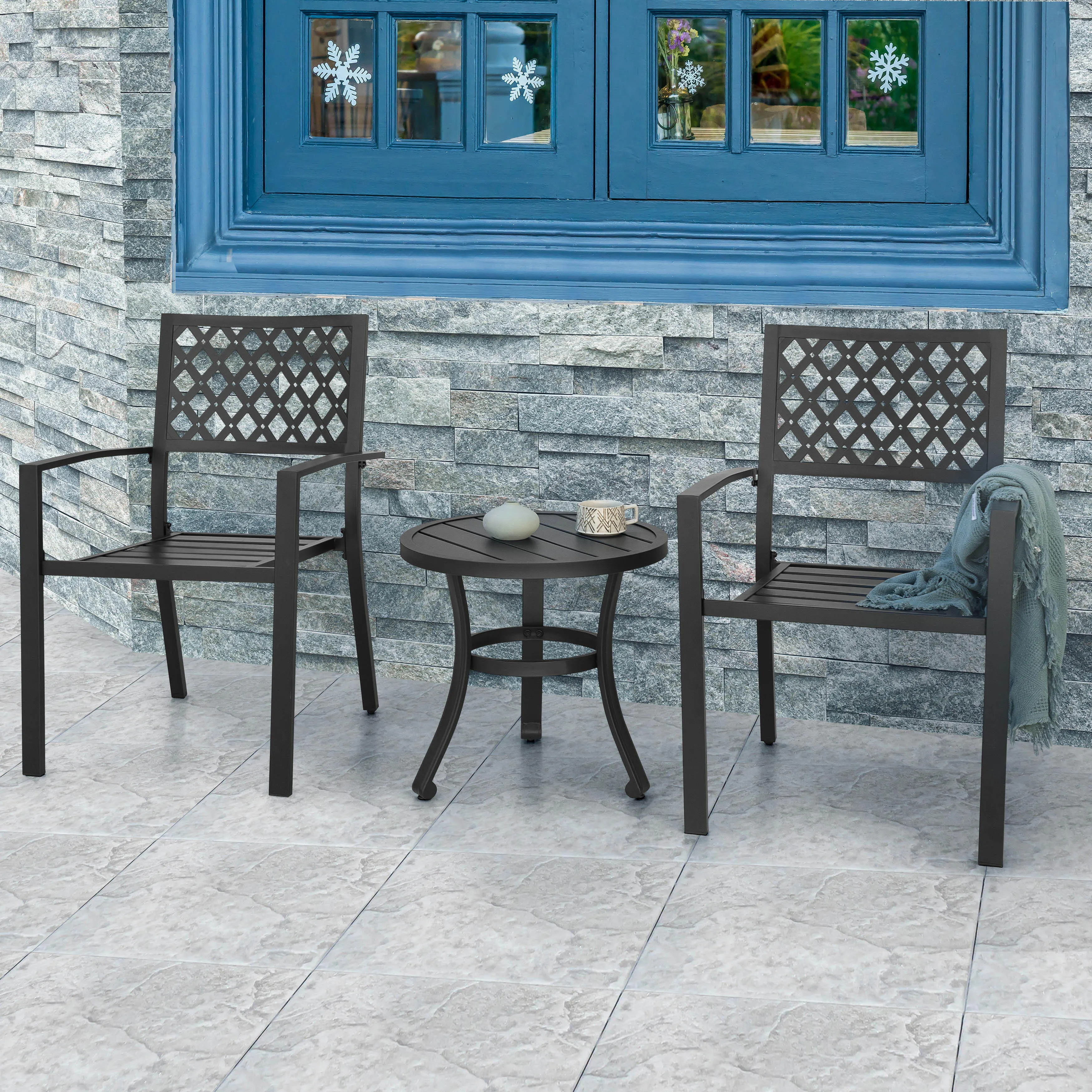 Nuu Garden Outdoor Bistro Table and 2 Chairs, Black | Ashley