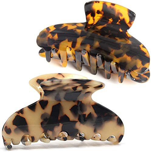 2 Pack Big Hair Claw Clips Tortoise Shell Nonslip Large Claw Clip For Women Celluloid Leopard Print Jaw Clips For Thick Hair | Amazon (US)