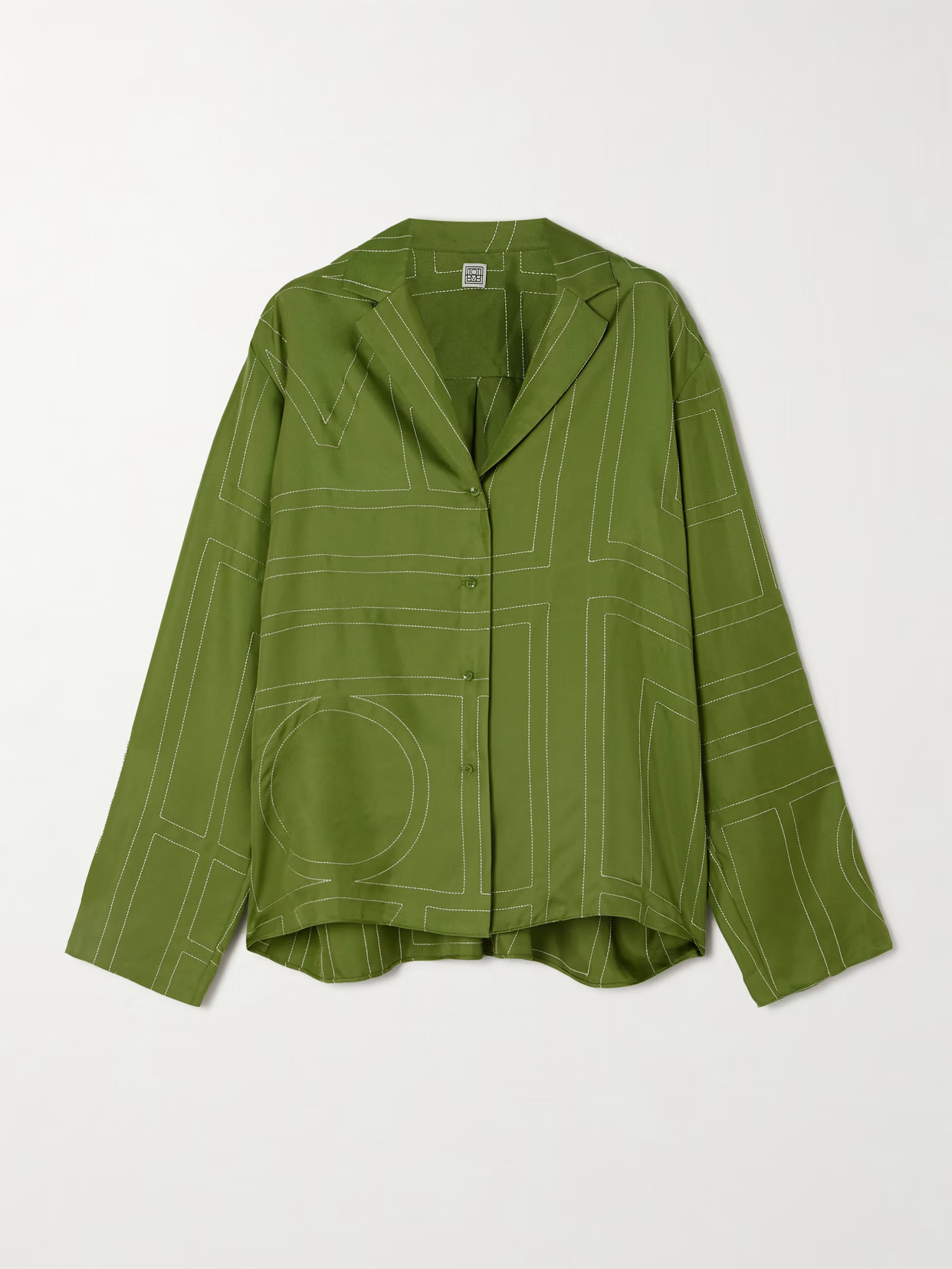 TOTEME - Embroidered Silk-twill Shirt - Green | NET-A-PORTER (UK & EU)