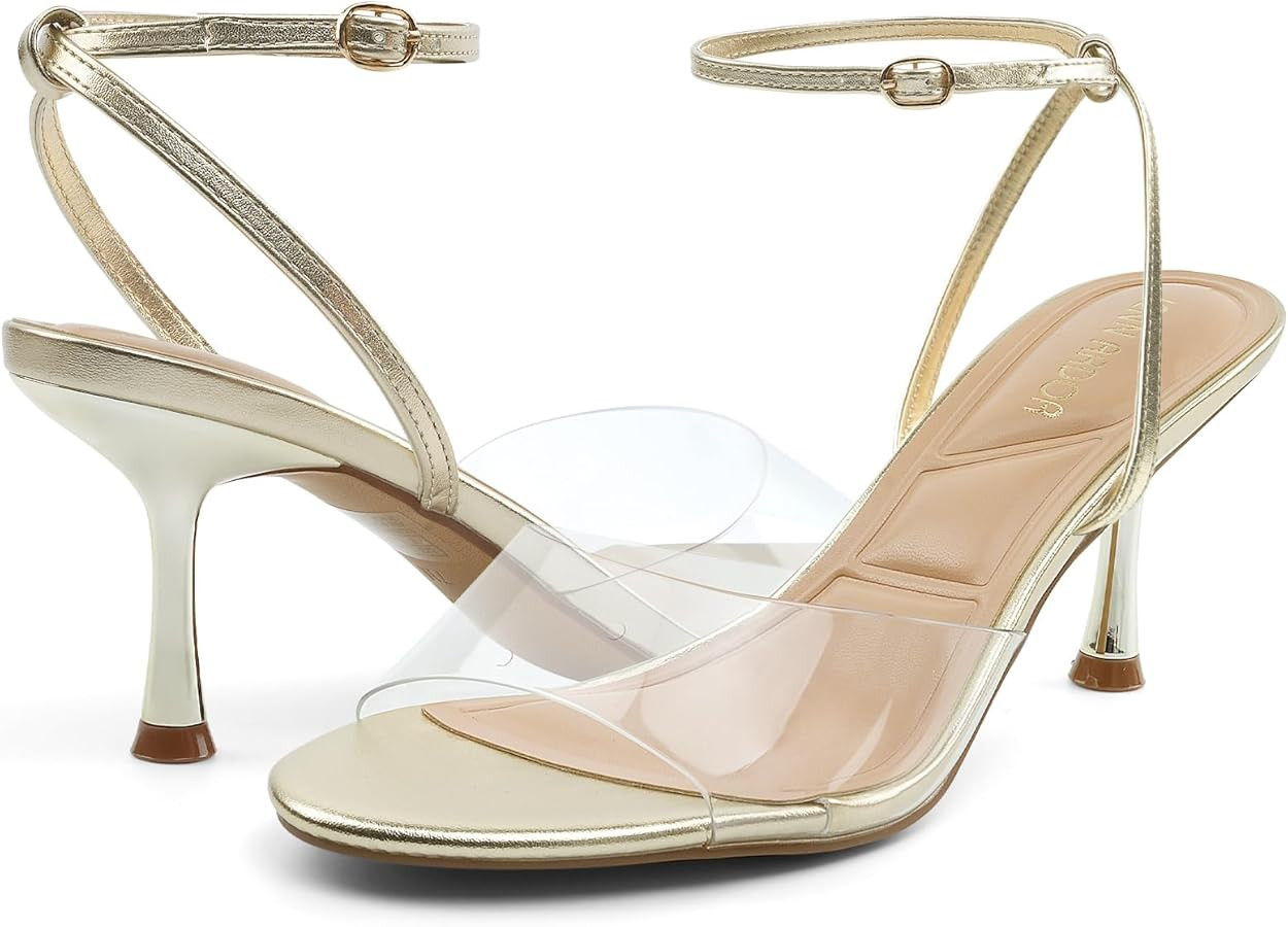 JENN ARDOR Clear Heels for Women Kitten Strappy Sandals Comfort Round Open Toe Ankle Strap Stilet... | Amazon (US)