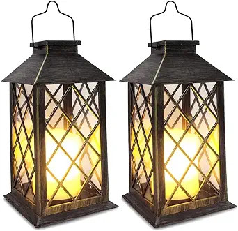 SHYMERY Solar Lantern,Outdoor Garden Hanging Lanterns,2 Pack 14 Inch Lasts 3X Longer 10 lumens Wa... | Amazon (US)