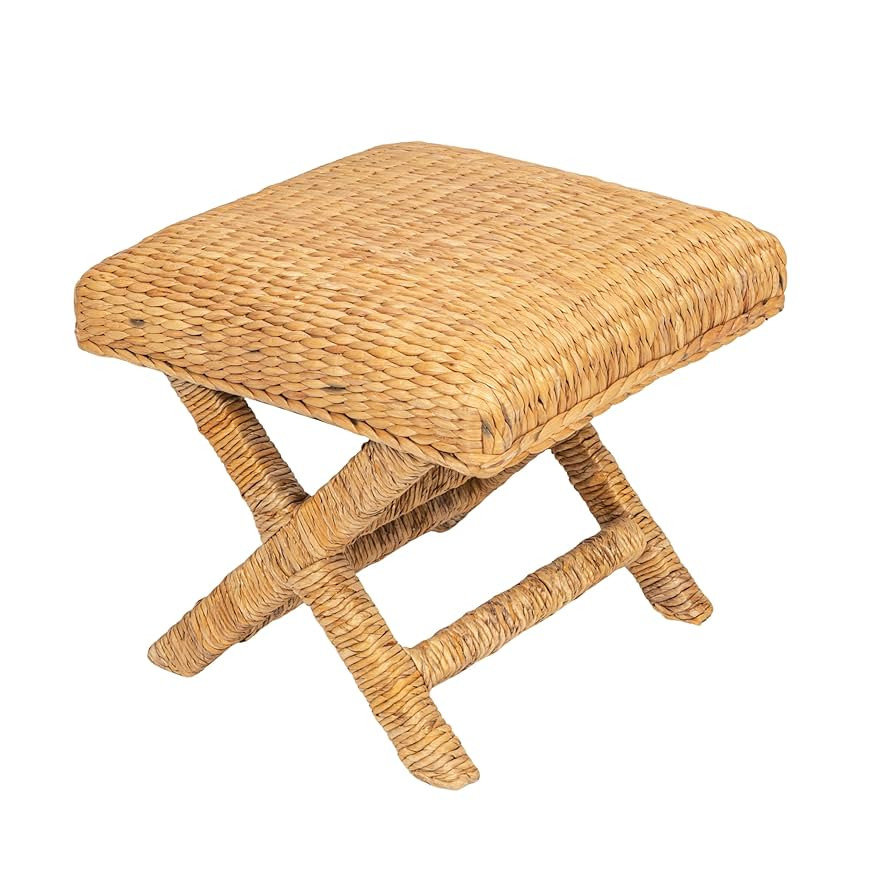 Creative Co-Op Wood & Woven Water Hyacinth Stool, Natural | Amazon (US)