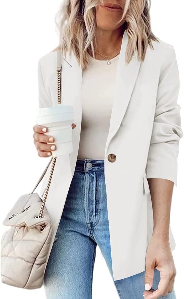 Women Casual Blazer Jackets Long Sleeve Open Front Lapel Collar Work Office Blazers with Pockets | Amazon (US)