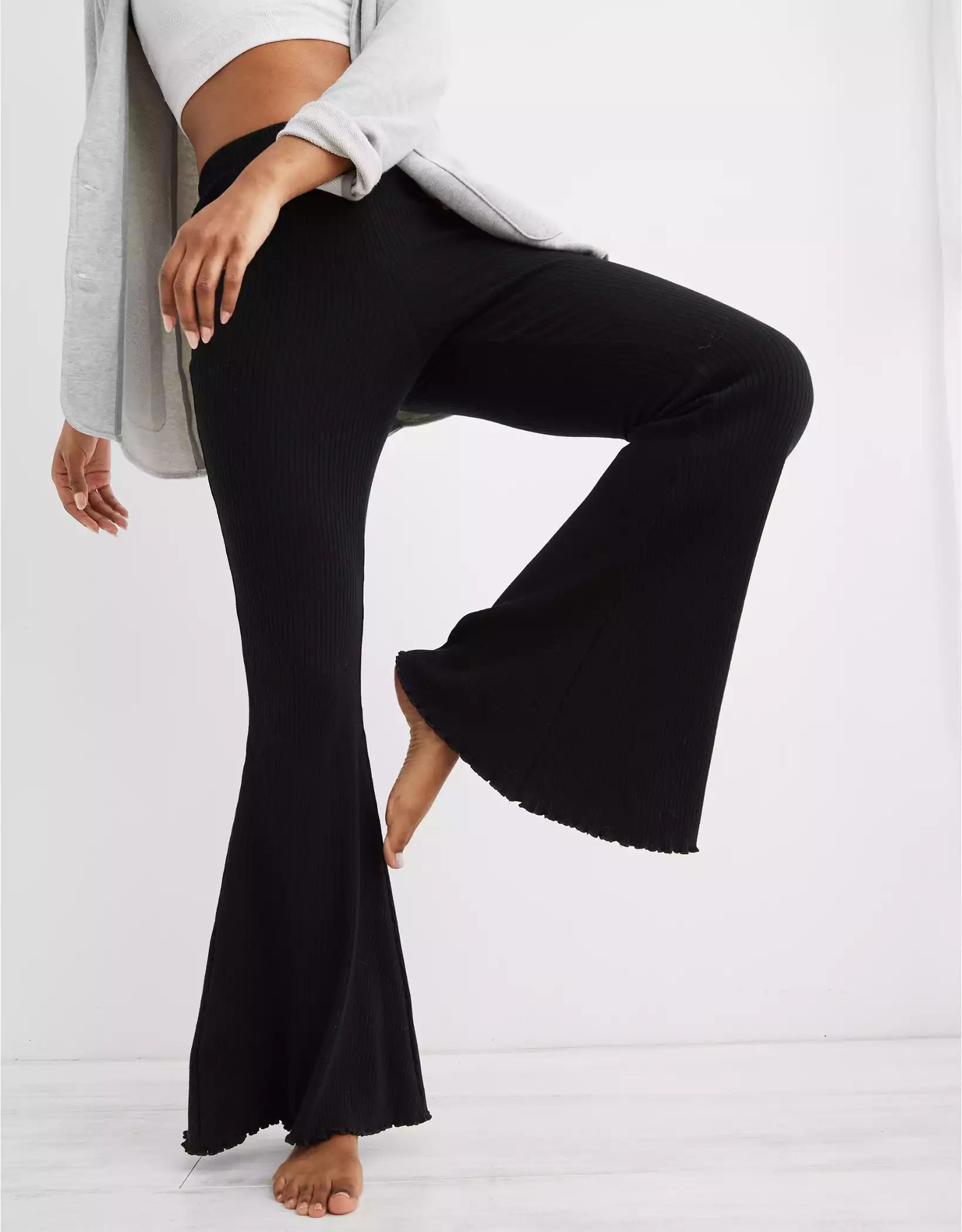 Aerie Kick-It Ribbed High Waisted Super Flare Pant | American Eagle Outfitters (US & CA)