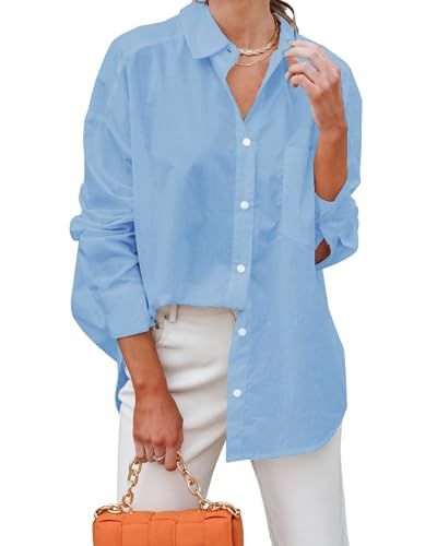 BONITEE Women's Long Sleeve Oversized Button Down T Shirt Blouse Top Casual Work Shirt | Amazon (US)