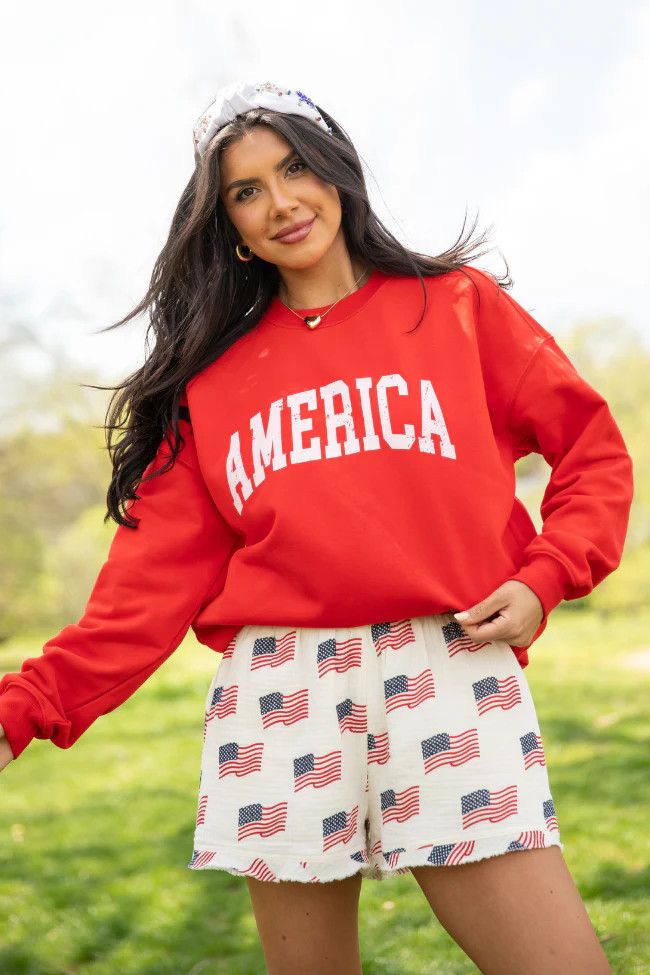 America Distressed Red Graphic Sweatshirt FINAL SALE | Pink Lily