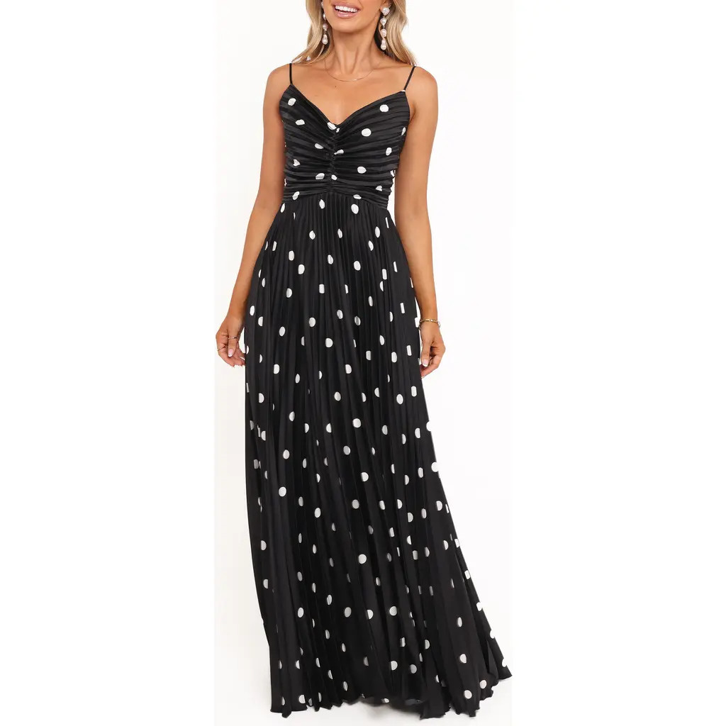 Petal & Pup Naira Dot Pleated Maxi Dress in Black Polka Dot at Nordstrom Rack, Size 6 | Nordstrom Rack