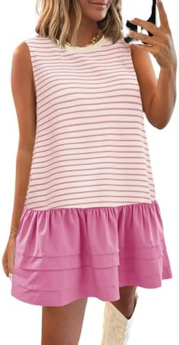 Wenrine Womens Sweatshirt Dress Casual Sleeveless Loose Tank Mini Dresses | Amazon (US)