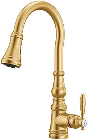 Moen S73004BG Weymouth Shepherd's Hook Pulldown Kitchen Faucet Featuring Metal Wand with Power Boost | Amazon (US)