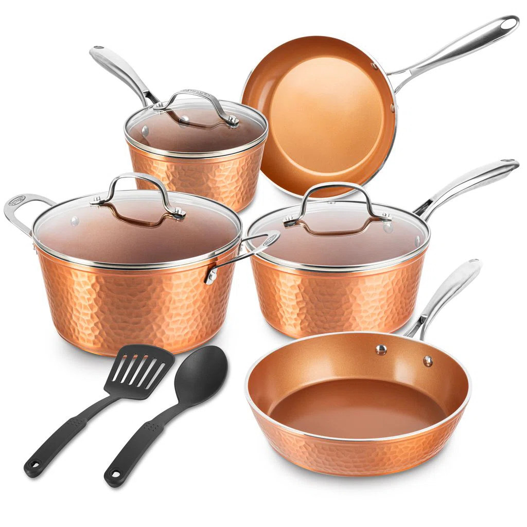 Gotham Steel Hammered Copper 10 Piece Ceramic Nonstick Cookware Set | Wayfair North America