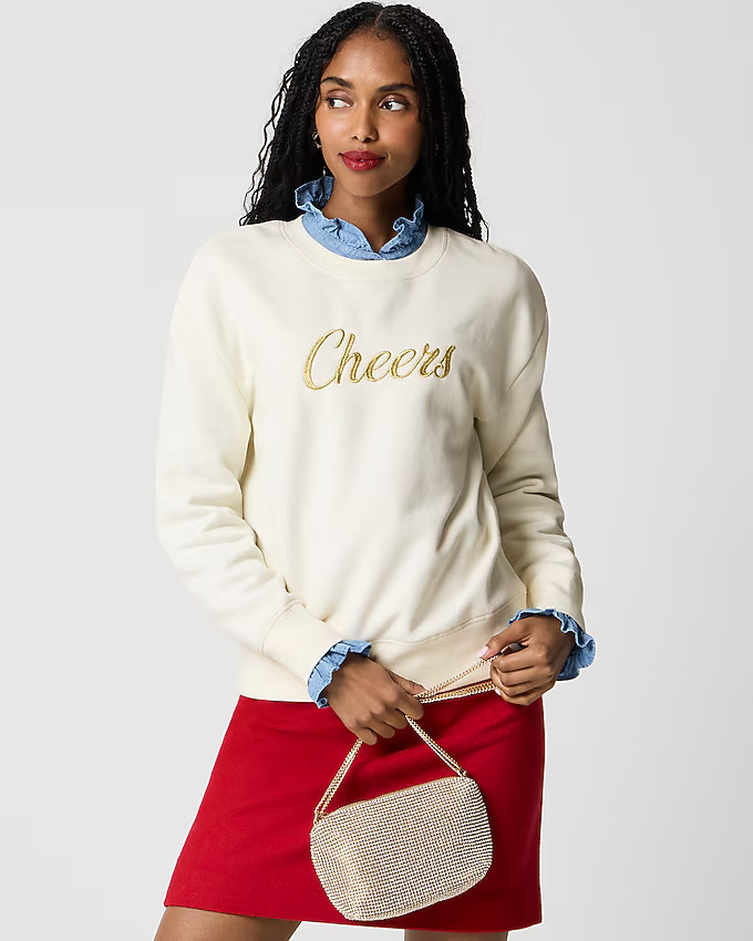 "Cheers" embroidered crewneck sweatshirt | J.Crew Factory