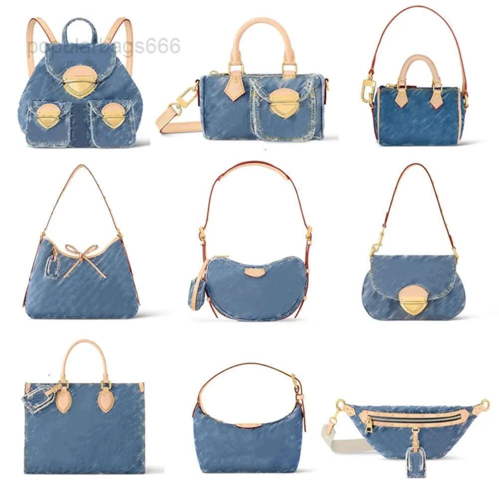 Brand shoulder bag designer retro denim women's crossbody bag Hobo blue flower messenger wallet L... | DHGate