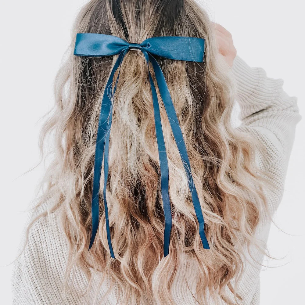 Dahlia Dainty Hair Bow Clip Navy | Pretty Simple