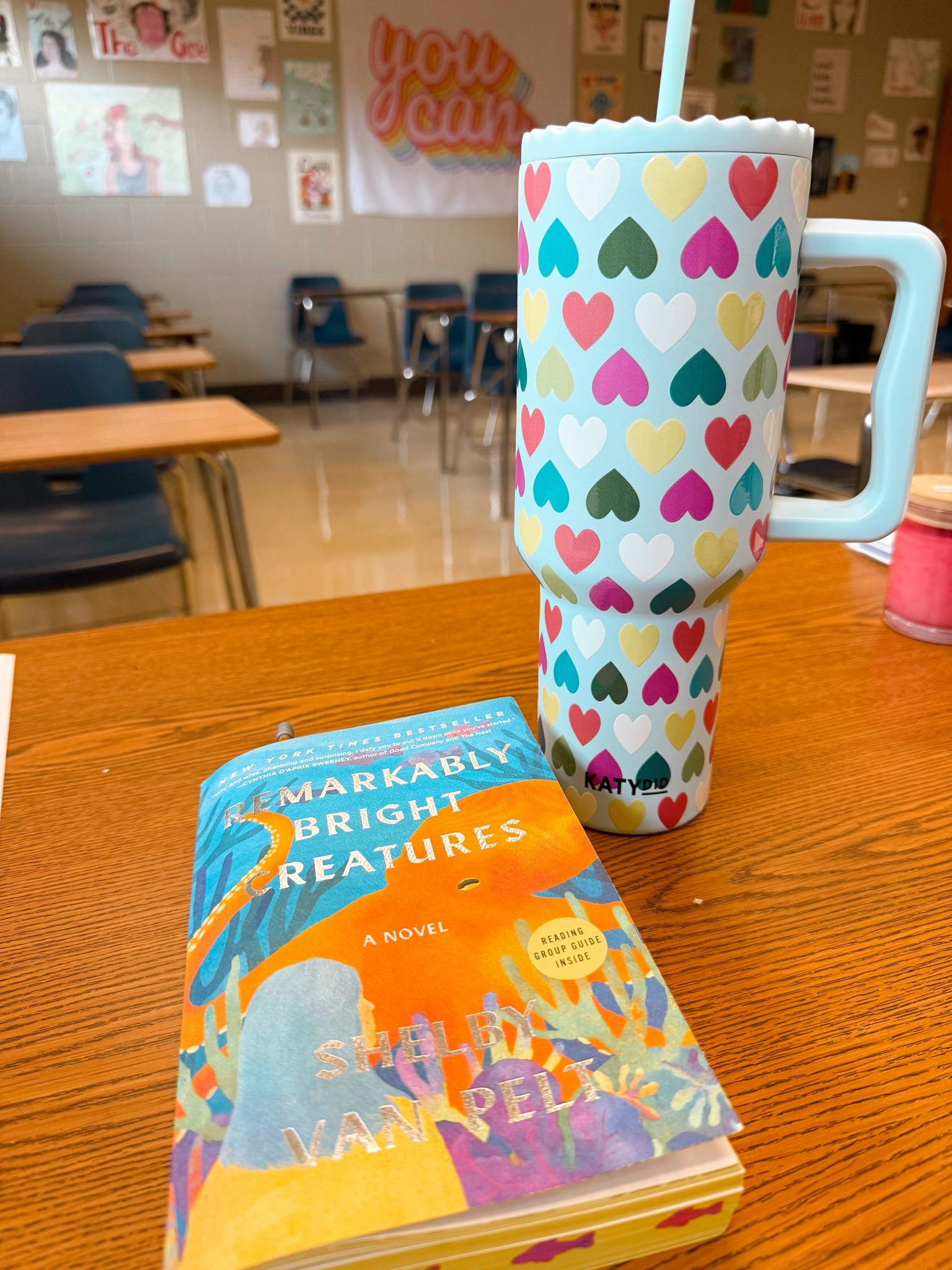 Colorful today in the classroom!! Looking for a new book? Try Remarkably Bright Creatures! 

My #katydid water bottle gives the same color vibes! 