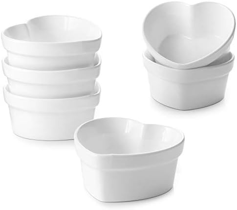 LIFVER Ramekins 6 oz Oven Safe, Creme Brulee Ramekin Set, Porcelain Souffle Dishes - Heart Shaped Ra | Amazon (US)