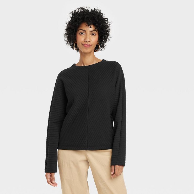 Women's Long Sleeve Boat Neck Ottoman Top - A New Day™ | Target