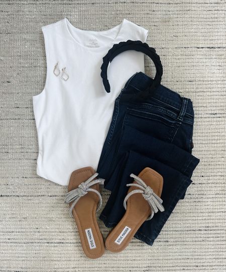 Summer outfit with skinny jeans paired with white scoop neck bodysuit and sandals! Perfect for casual weekend outfit or grabbing dinner. Love how soft the bodysuit is! 

#LTKstyletip #LTKSeasonal