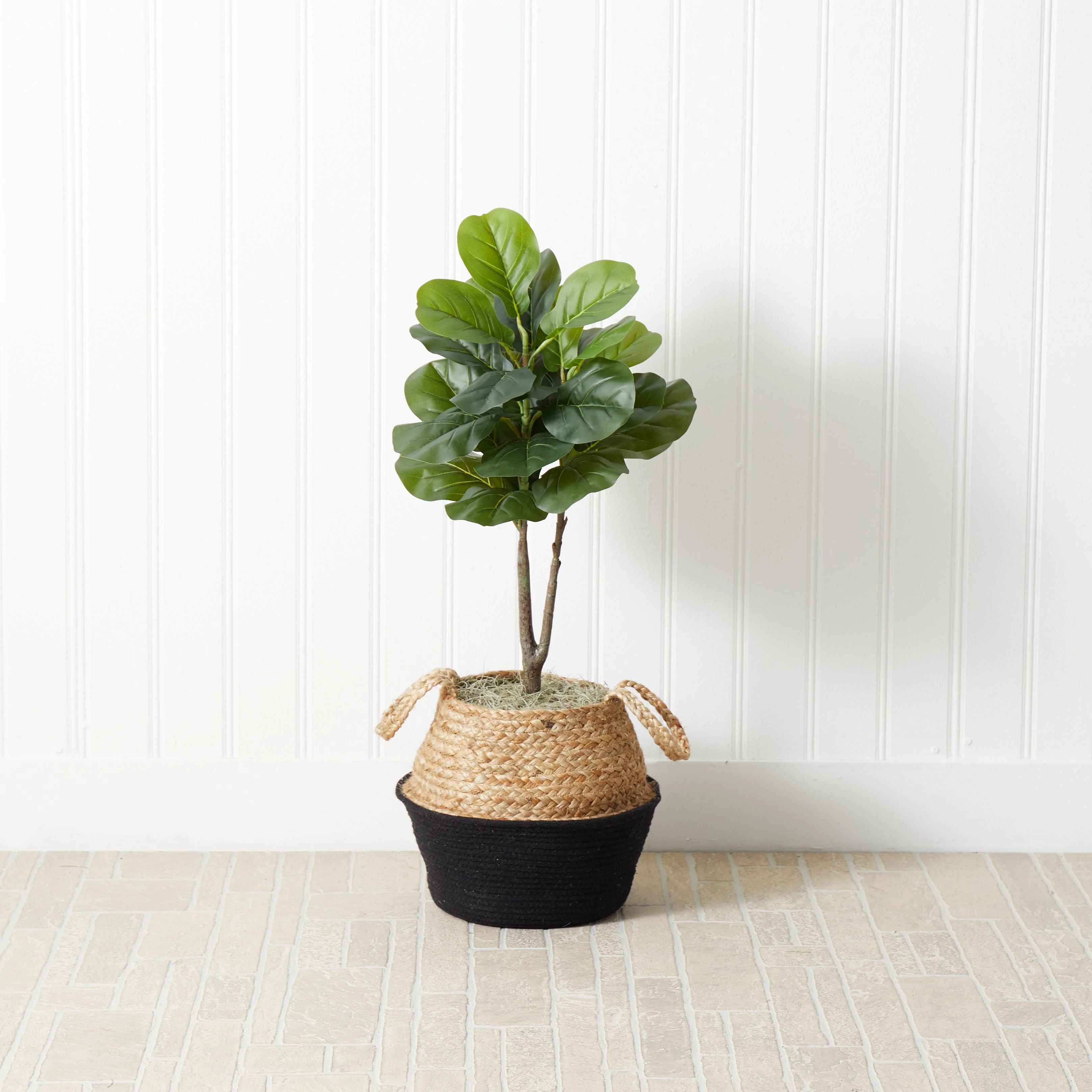 3' Artificial Fiddle Leaf Fig Tree with Handmade Cotton & Jute Woven Basket DIY Kit | Nearly Natural
