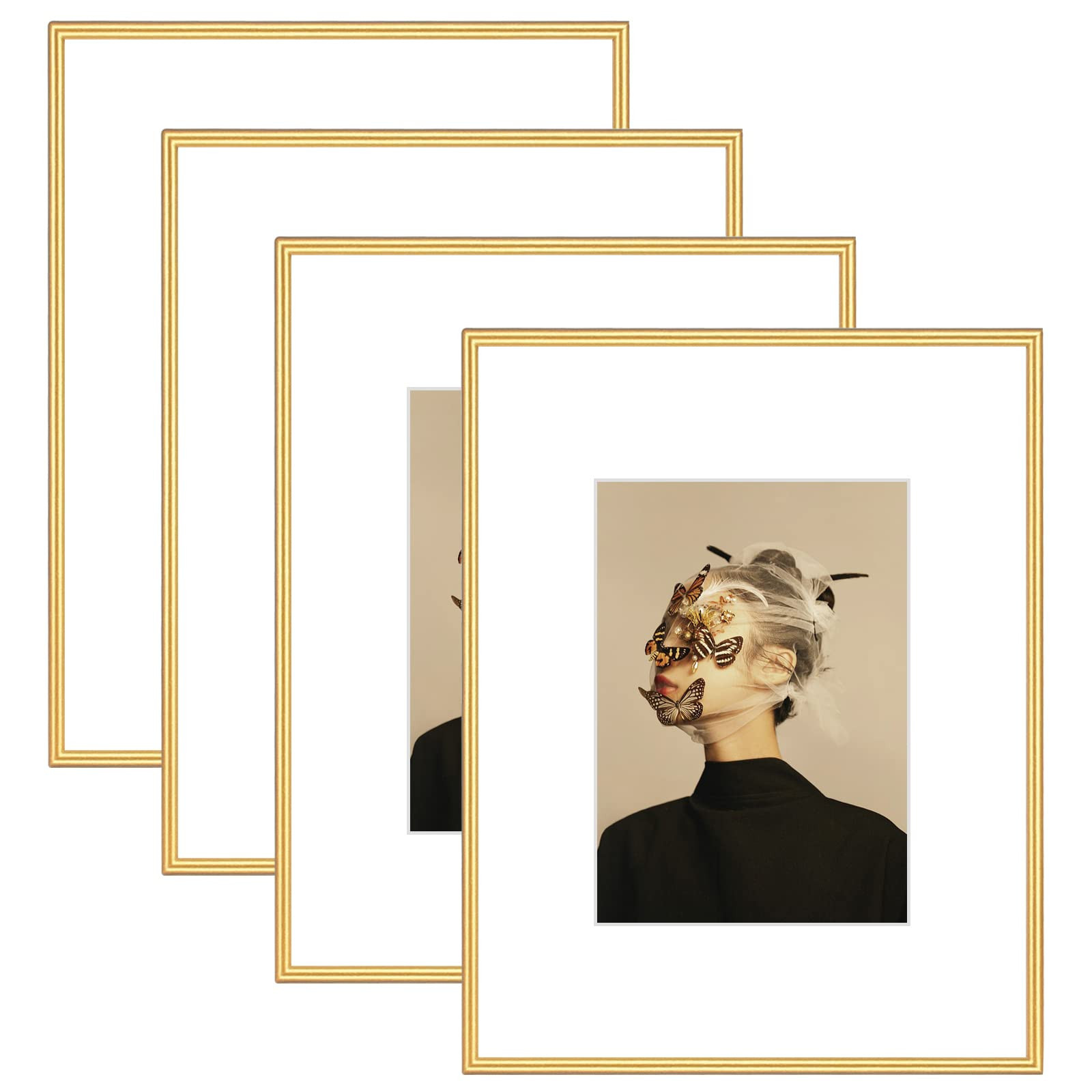 Fkvat 8.5x11 Picture Frame Set of 4, Certificate Document Frame Matted Gold Simple Modern Thin Al... | Amazon (US)