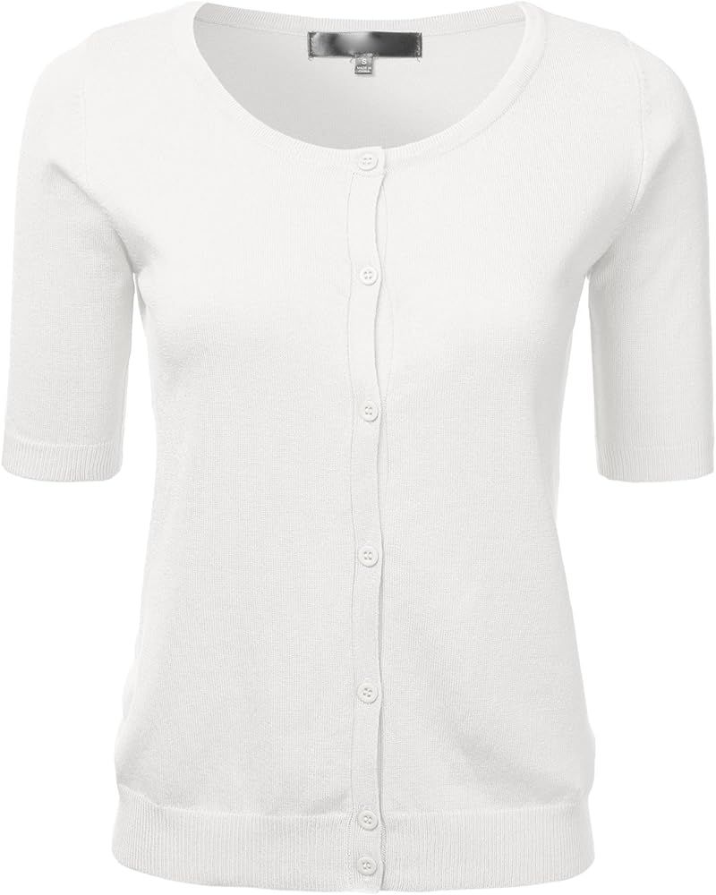 Womens Button Down Fitted Short Sleeve Fine Knit Top Cardigan Sweater | Amazon (US)