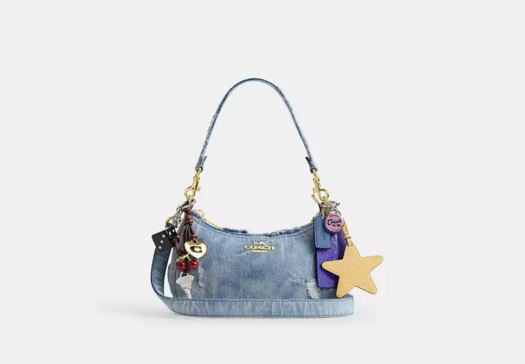 Coach Outlet Teri Shoulder Bag In Loved Denim With Charms - Blue, Size: Medium | Coach Outlet US