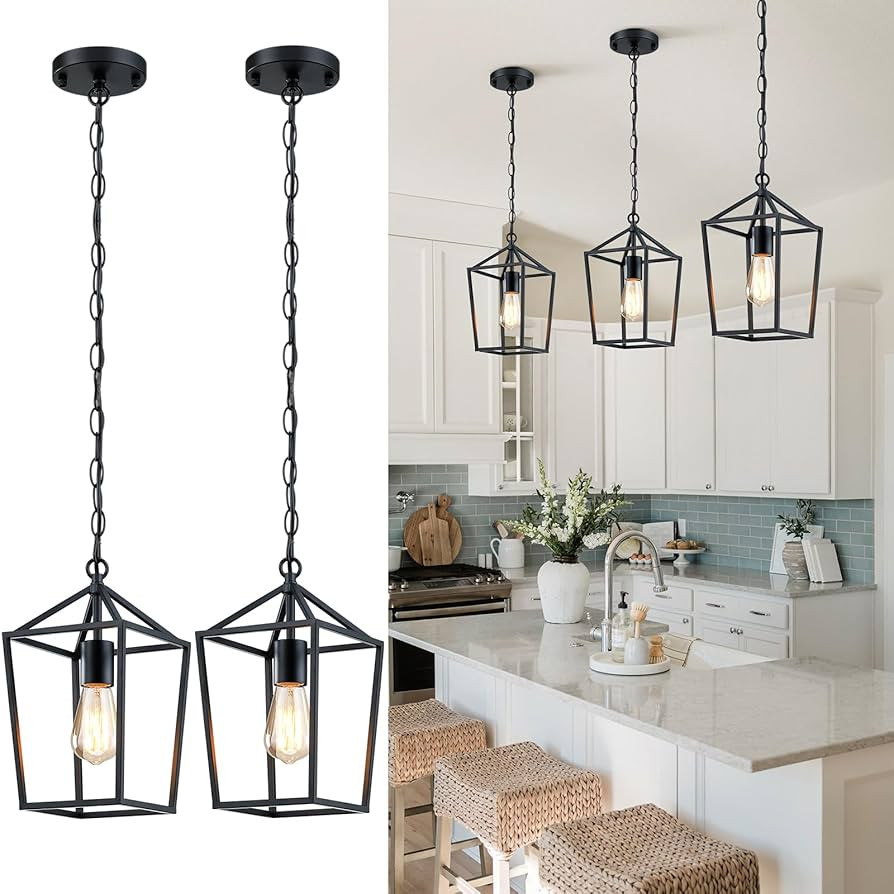 2-Pack Farmhouse Pendant Lights Kitchen Island, Black Pendant Light Fixtures Hanging Lamp for Din... | Amazon (US)