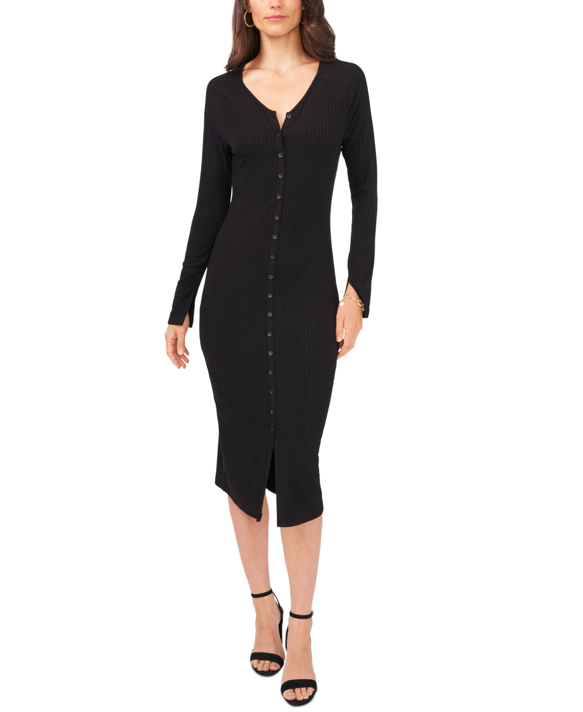Msk Rib-Knit Button-Front Midi Dress | Macys (US)