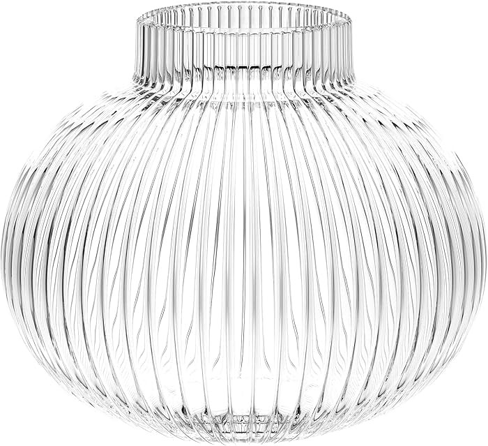 Round Glass Vase, Flower Vase for Bouquet, Ribbed Glass Vase, Fluted Vase, Clear Glass Vase for T... | Amazon (US)