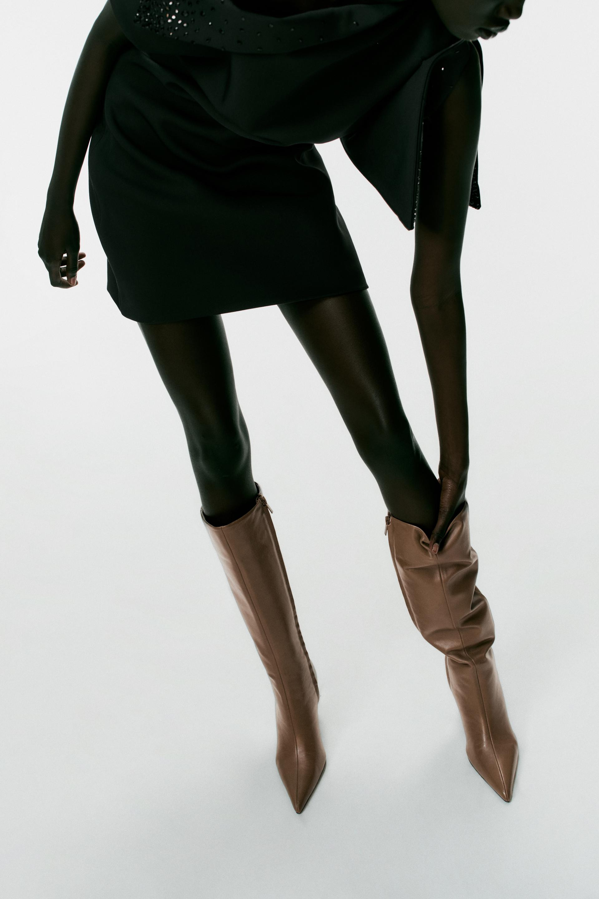 Zara - Leather Heeled Boots - Sand/Brown - 6 - Woman | Zara Canada