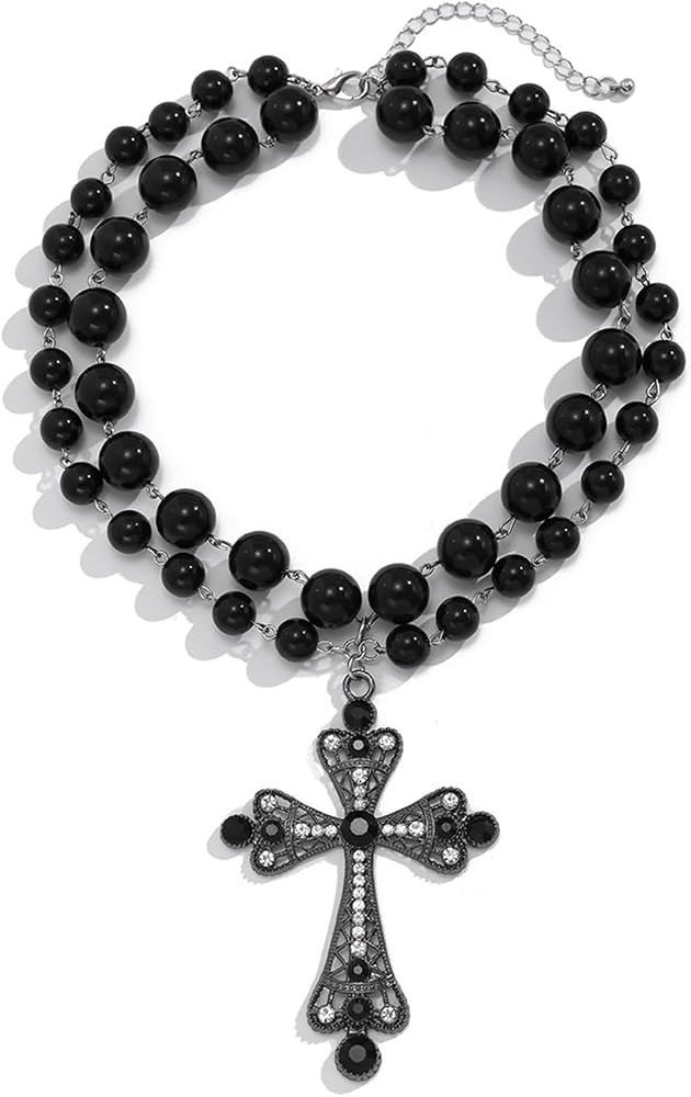 Pearl Cross Big Necklace for Women Gothic Gold Chunky Long Cross Pendant Necklaces Pearl Beads Ch... | Amazon (US)
