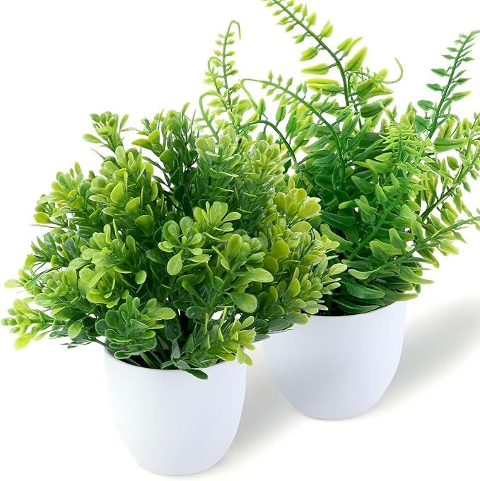 GREENTIME 2 Pack Small Fake Potted Plants for Home Decor Faux Eucalyptus Plants in White Pot Arti... | Amazon (US)