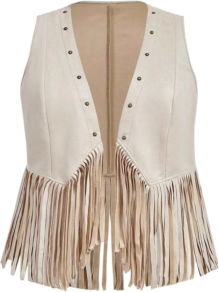 Women's Plus Size Fringe Suede Vest Studded 70s Hippie Faux Western Jacket Cowgirl Cardigan Outer... | Amazon (US)