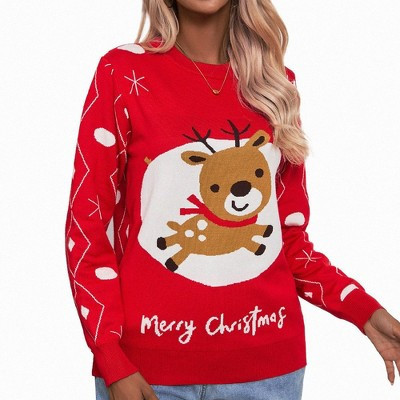 Womens Ugly Christmas Sweater 2025 Long Sleeve Holiday Sweaters with Festival Patterns Knitted Pullover Sweaters,Red - M | Target