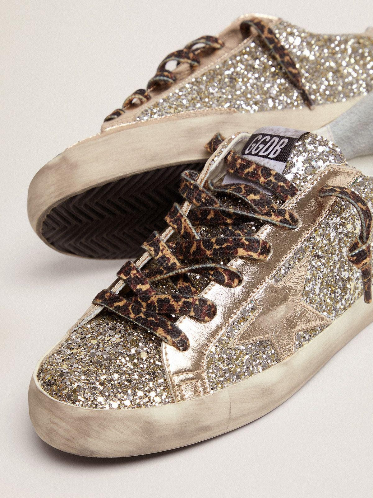 Golden Goose Super-star Sneakers In Platinum-colored Glitter With Star And Heel Tab In Tone-on-to... | THE YES