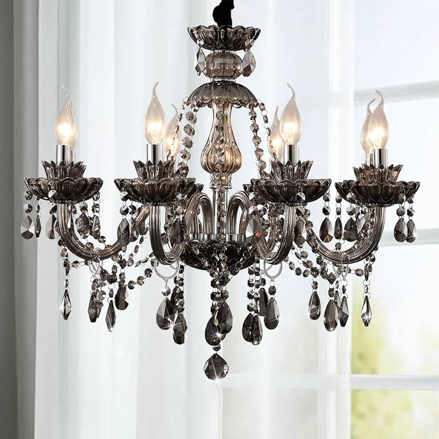 Luxurious Smoky Gray Crystal Chandelier for Living Room, Antique 6-Lights Teardrop Candle Chandel... | Amazon (US)