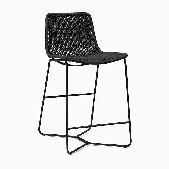 Slope Outdoor Counter Stool, All Weather Wicker, Charcoal | West Elm (US)